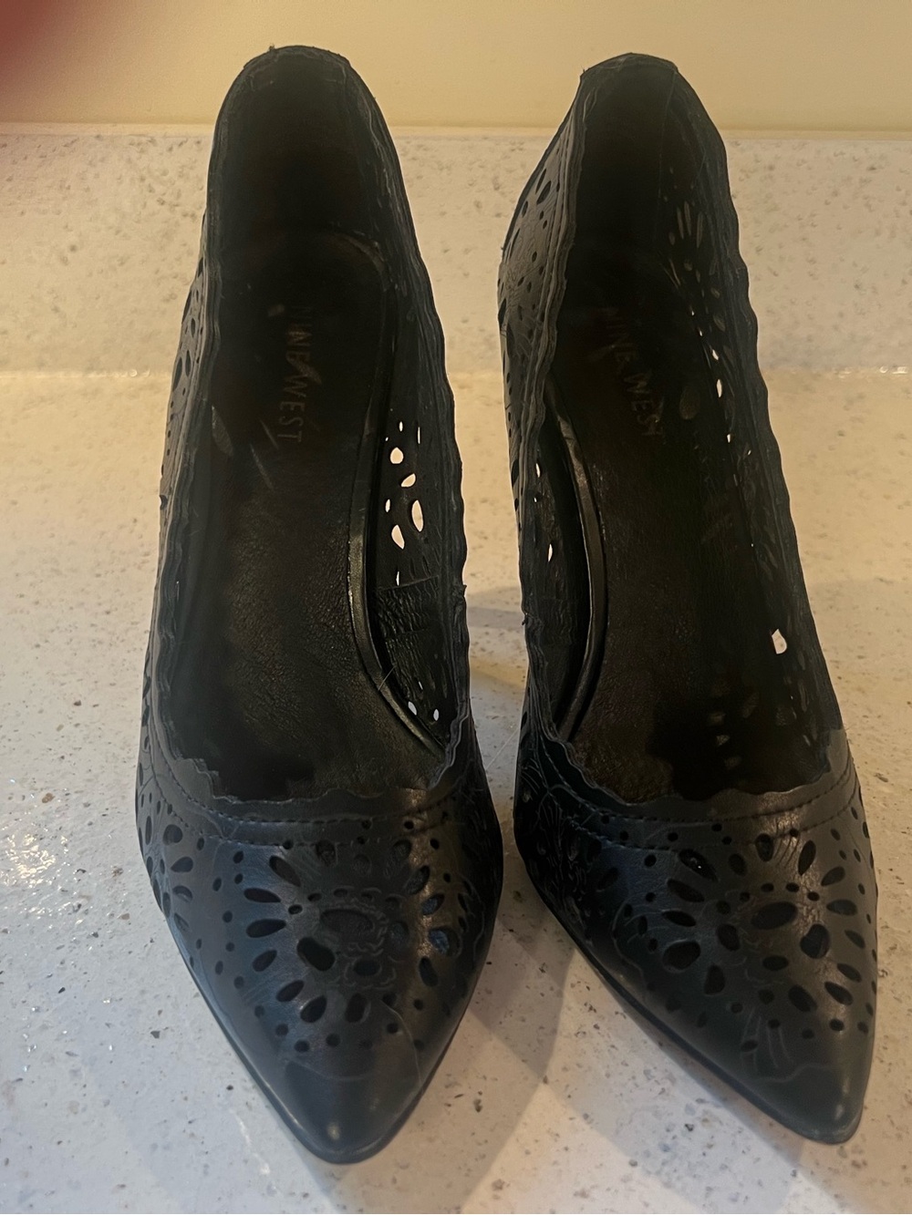 Nine West Black Laser-Cut Pointed Toe Pumps